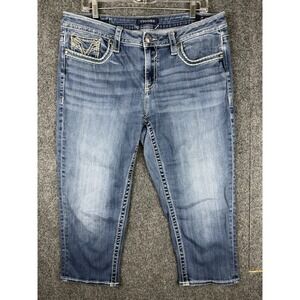 Vigoss Heritage Fit Capri Jeans Medium Wash Embroidered Pockets Size 16 L21